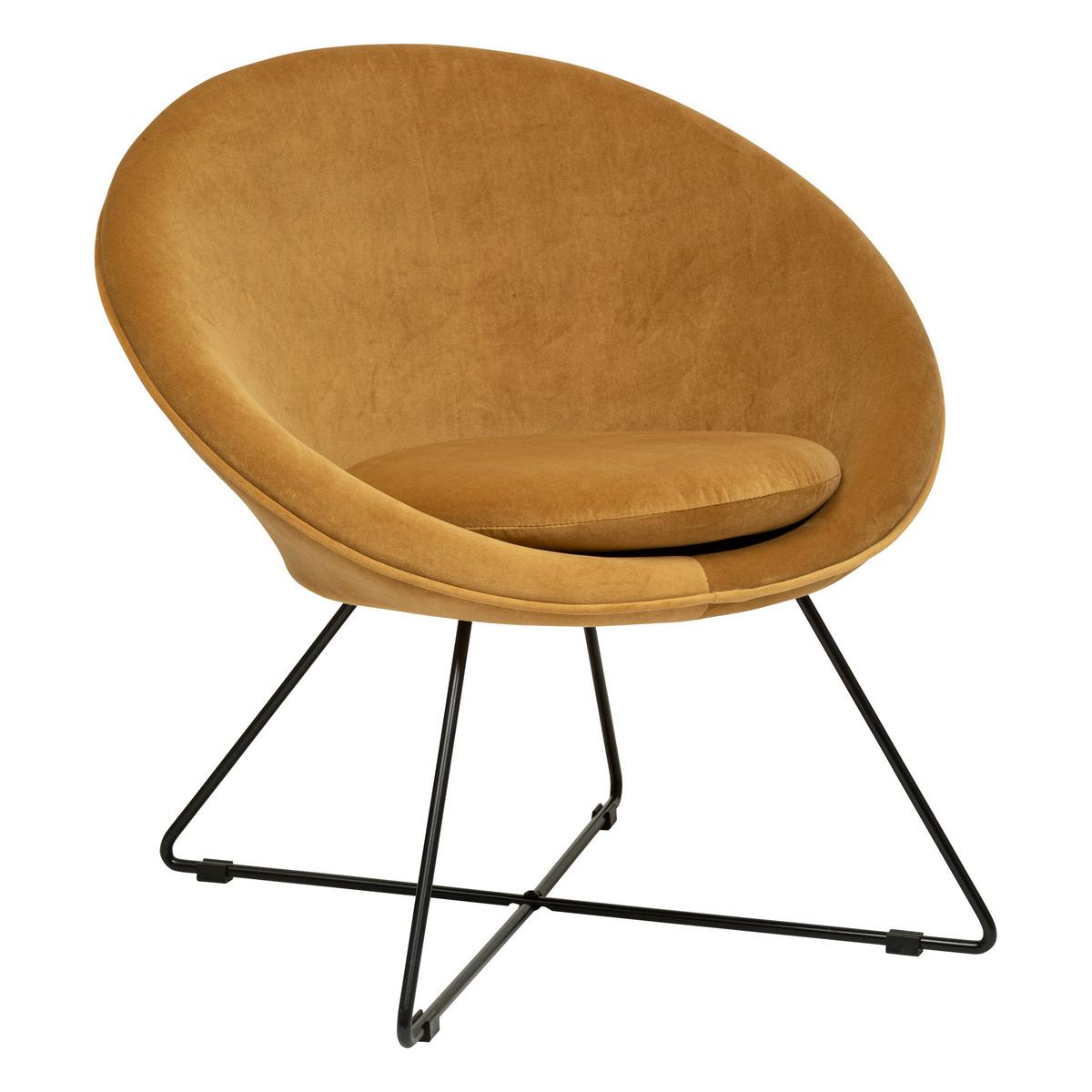 FAUTEUIL VELOURS PIED NOIR EVAN OCRE