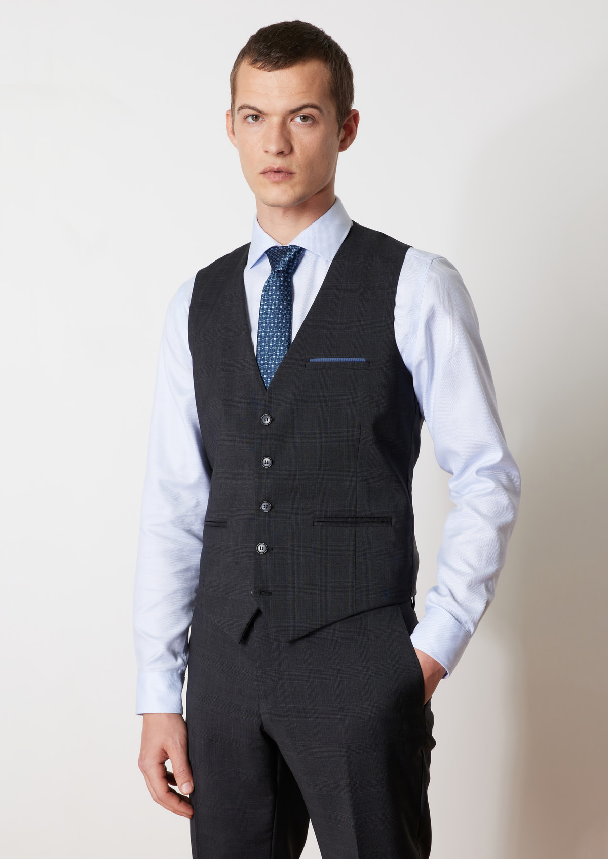 Gilet de costume en laine noire Prince de Galles
