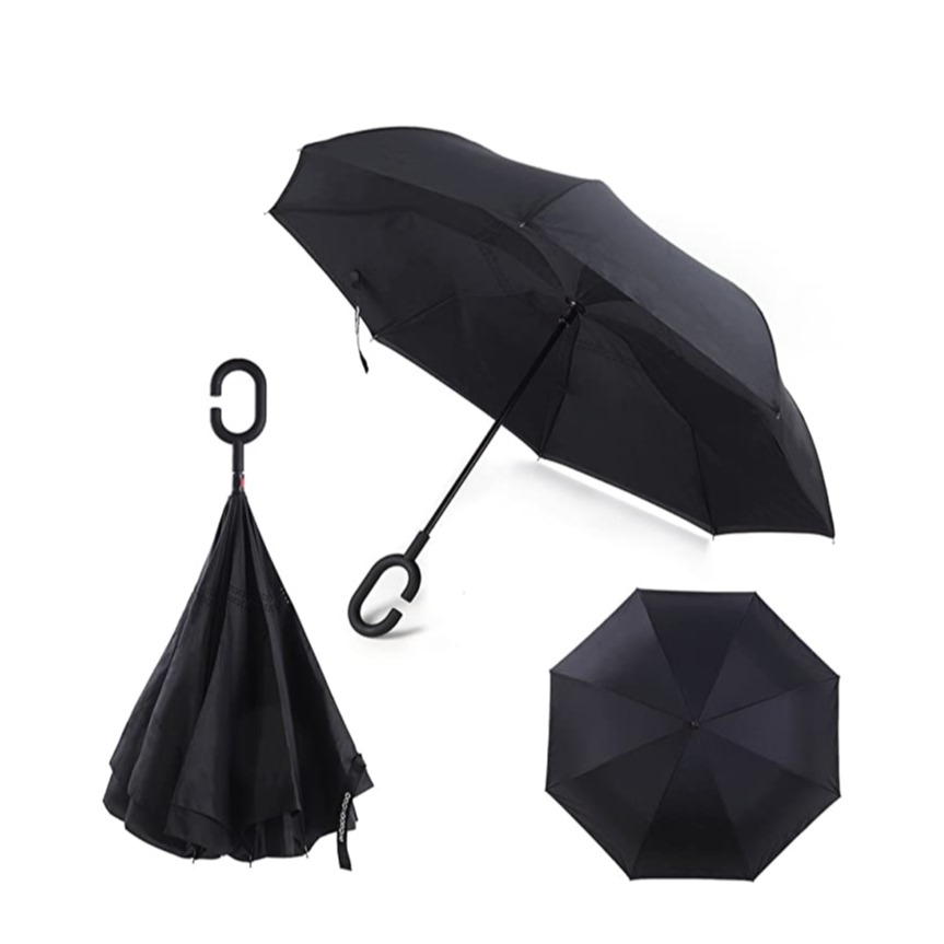 (Ø105cm) Umgekehrter Langgriff Regenschirm Fashion Reverse Schirm - Schwarz