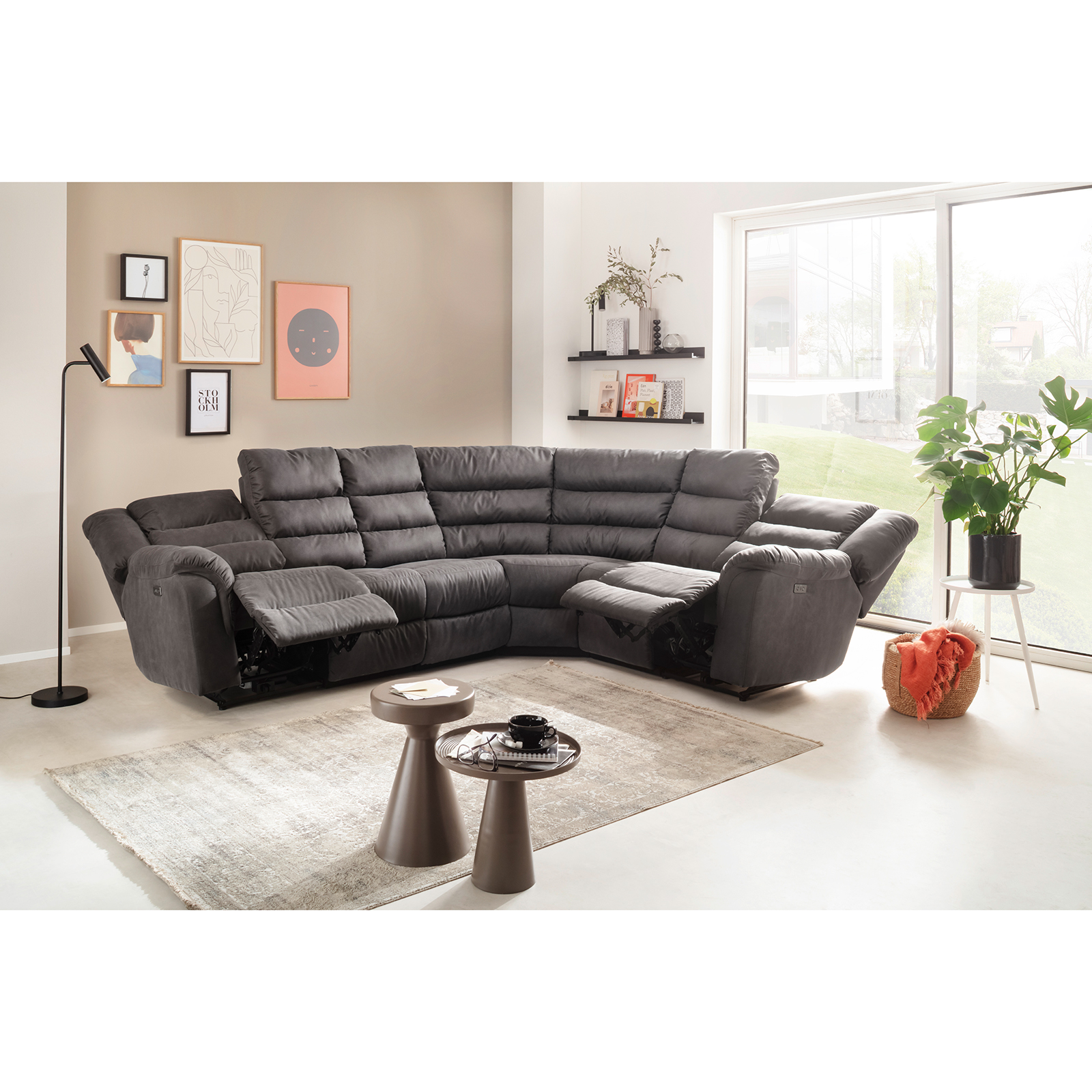 Ecksofa - anthrazit - Relaxfunktion - 297 cm