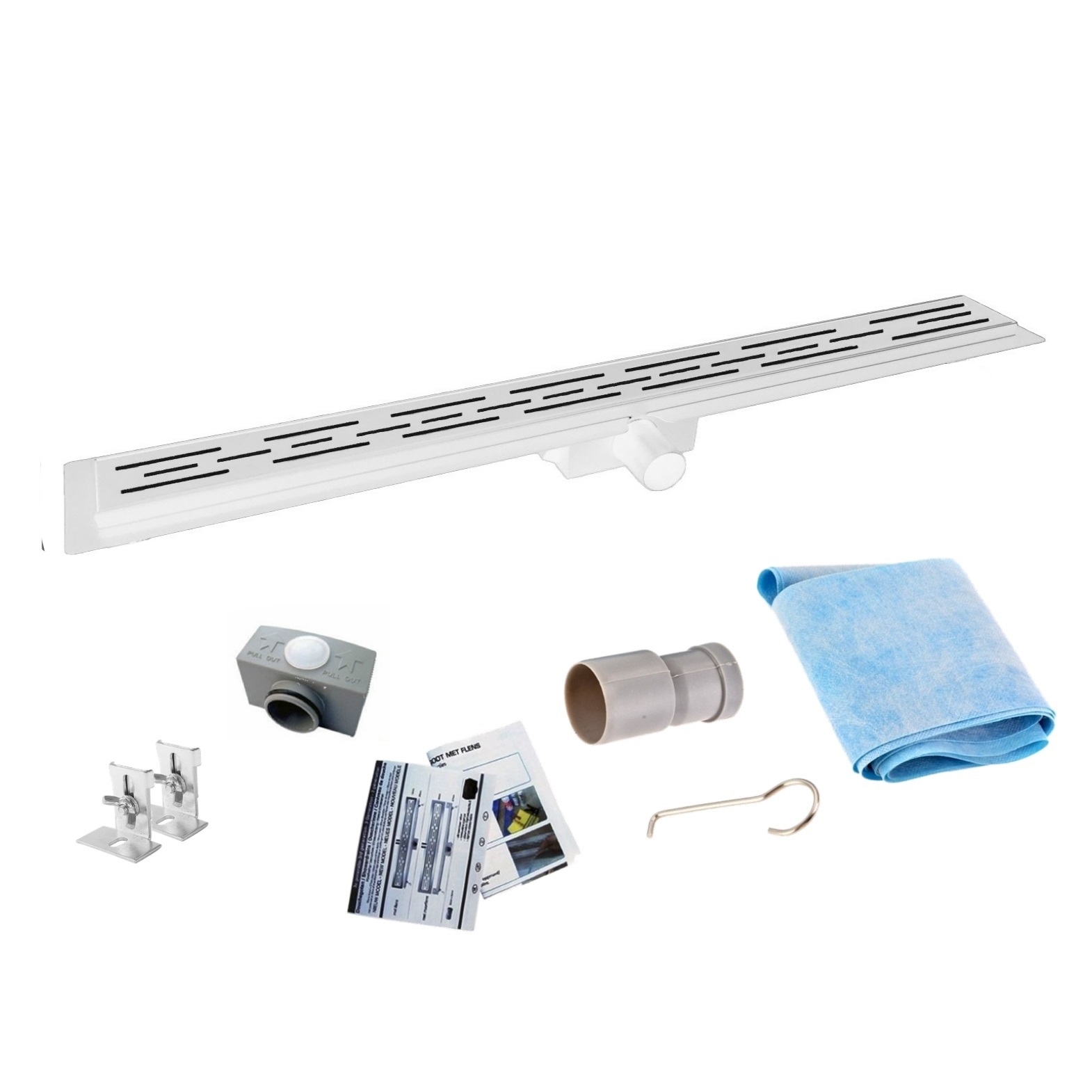 Mueller RVS douchegoot 100cm met uitneembaar sifon mat wit