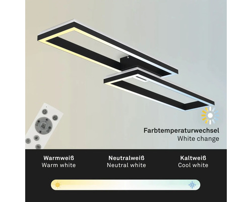 Dimbare LED-plafondlamp, 2 x 21 W, 2500 lm, 2700 K-6500 K CCT RGB, 10 x 119,5 x 27,5 cm, zwart, met nachtlampfunctie, geheugenfunctie en afstandsbediening.