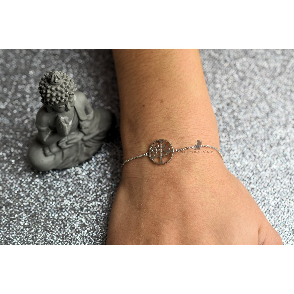 Bracelet cercle ajouré d'un arbre de vie Argent 925 Rhodié