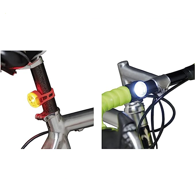 (2er Set) Fahrrad Licht Velo LED Front- und Rücklicht mit Silikon Halterung inkl. 2x CR2032 Batterien (NEWMUGHTKITK) - Schwarz / Rot