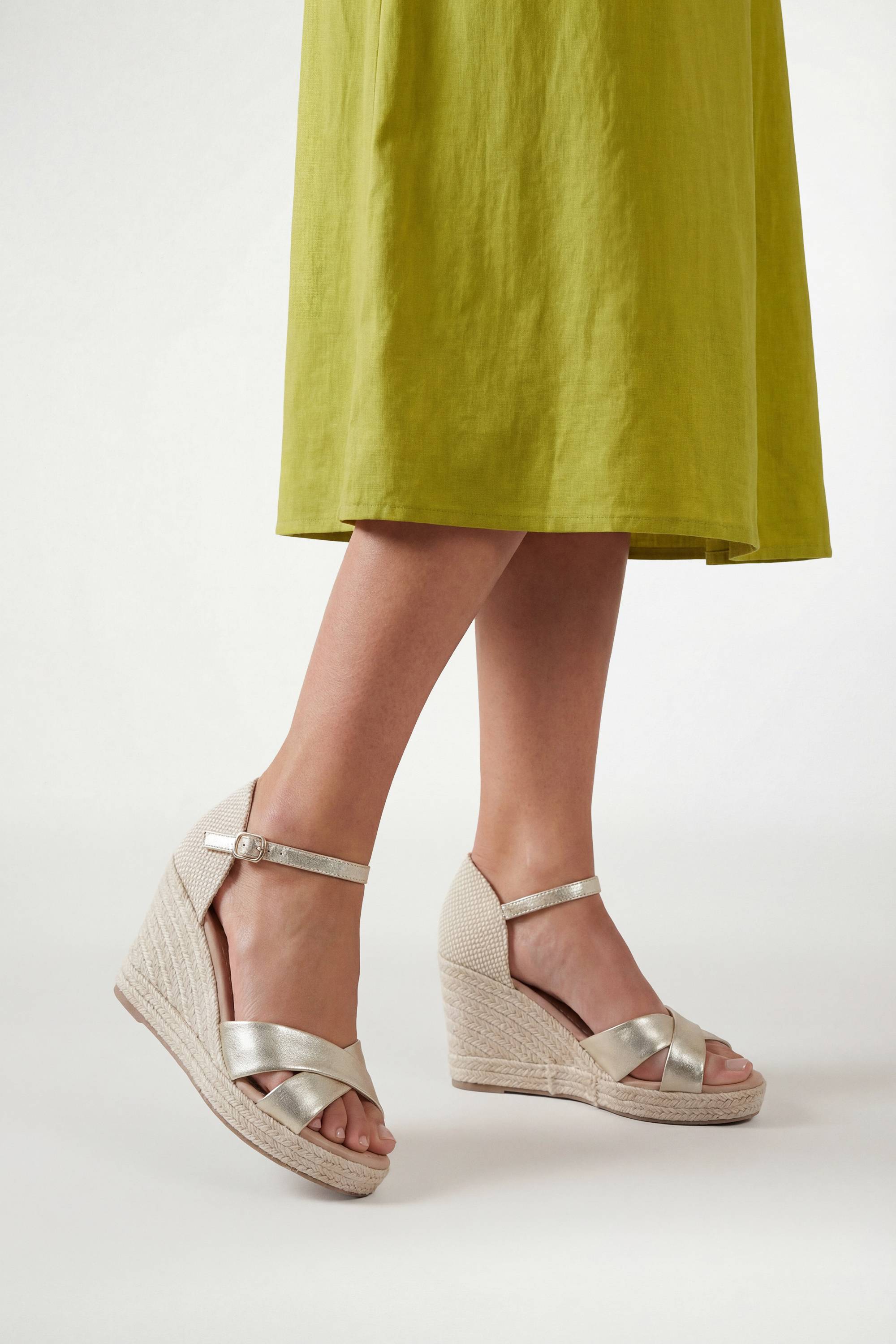 Wallis Sandales Compensées Espadrilles Hautes À Brides Croisées Sian Coupe Large