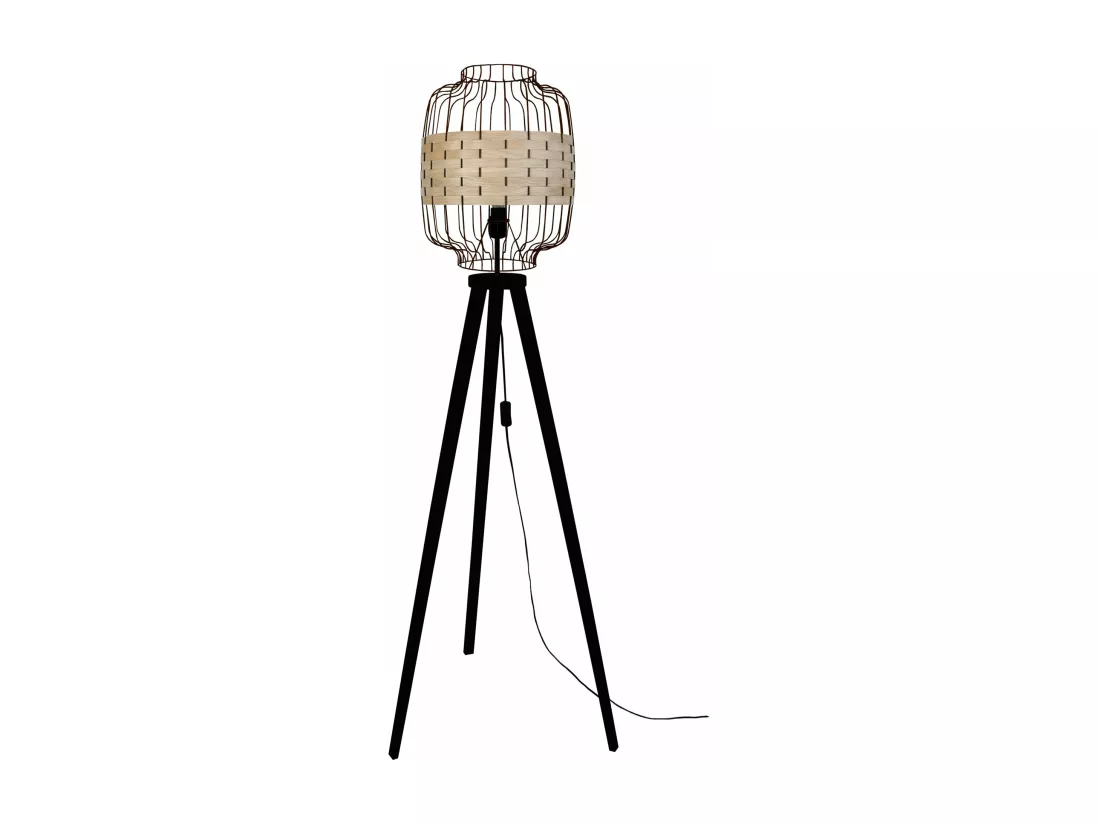 Lampadaire trépied bois bois noir 170 cm.