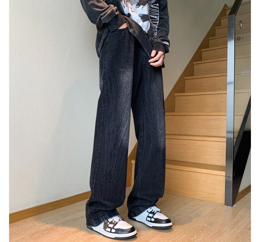 Nyeoseog - Mid Rise Washed Straight Leg Jeans