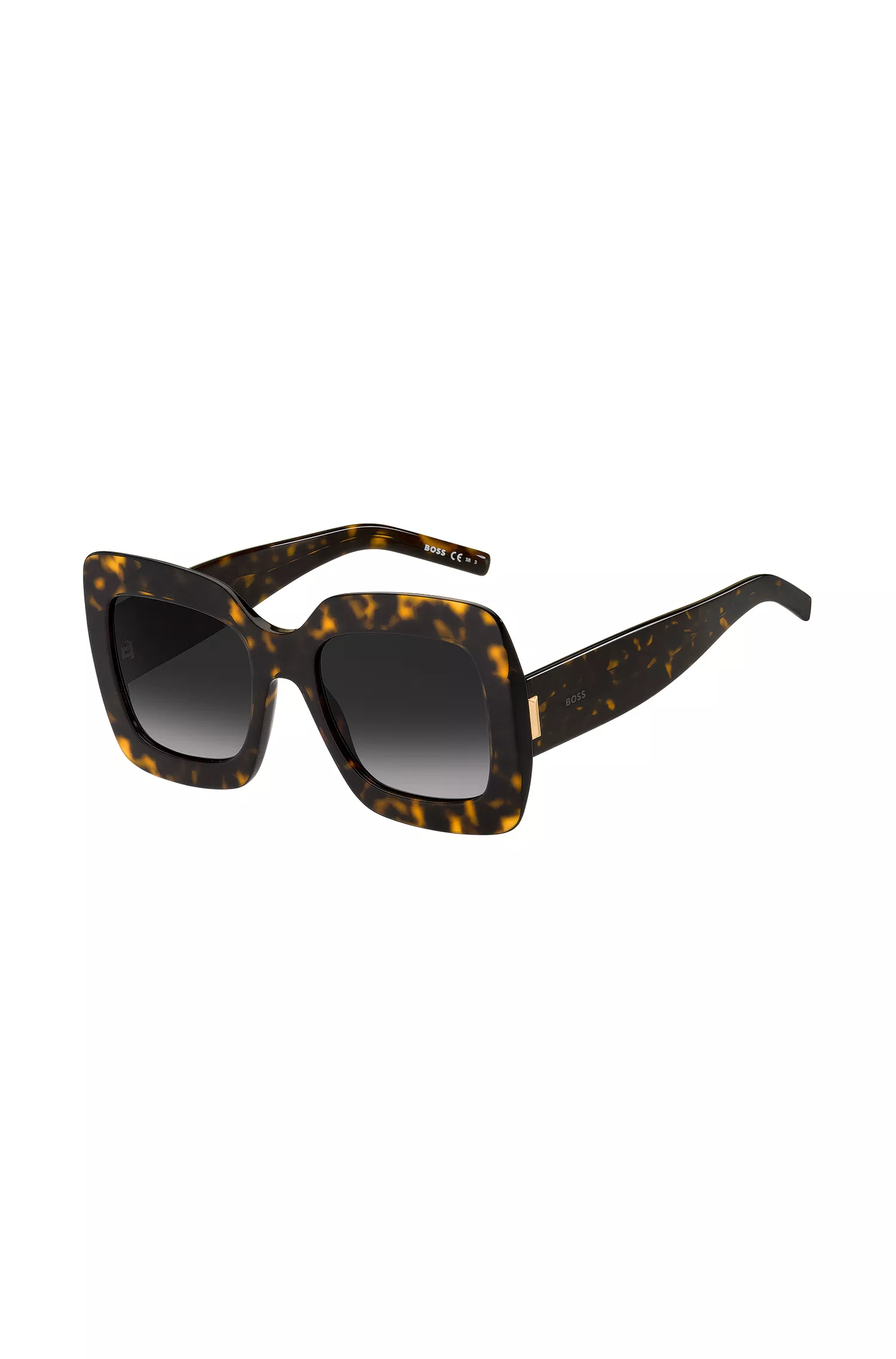 Óculos de sol BOSS em acetato preto Havana com detalhes exclusivos.