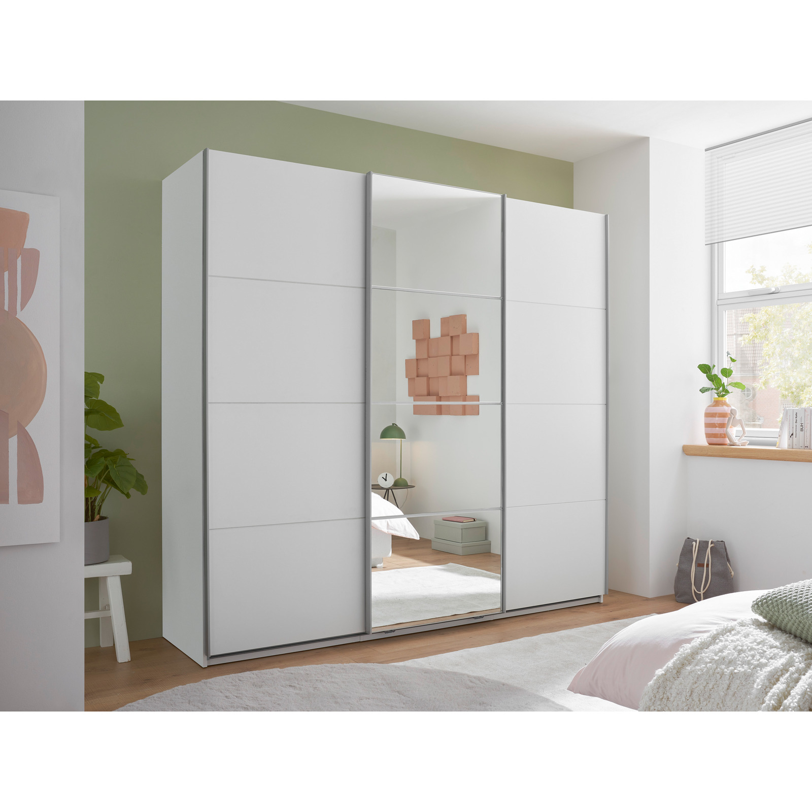 Schiebetürenschrank Carano Dekor weiss 215 x 204 x 60 cm, mit Spiegel