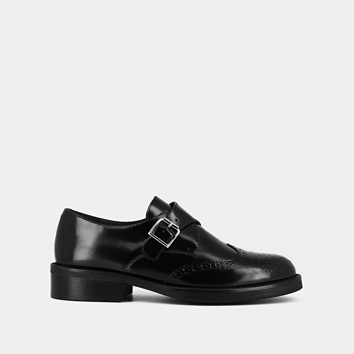 Derbies à boucles  en cuir glacé noir