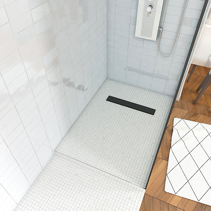 Receveur de douche à carreler 80 x 120 cm, gris, bonde linéaire, noir, Galedo Showerplate