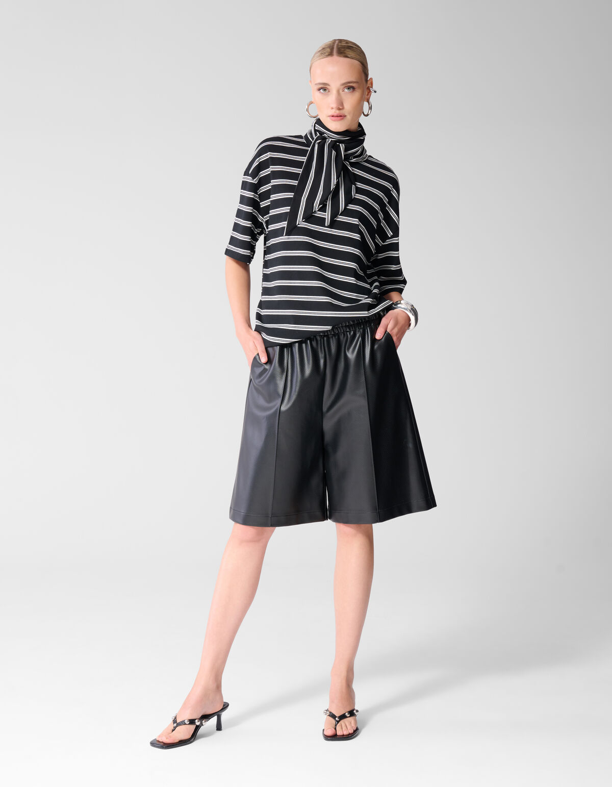 Scarf Striped T-shirt Zwart/Wit