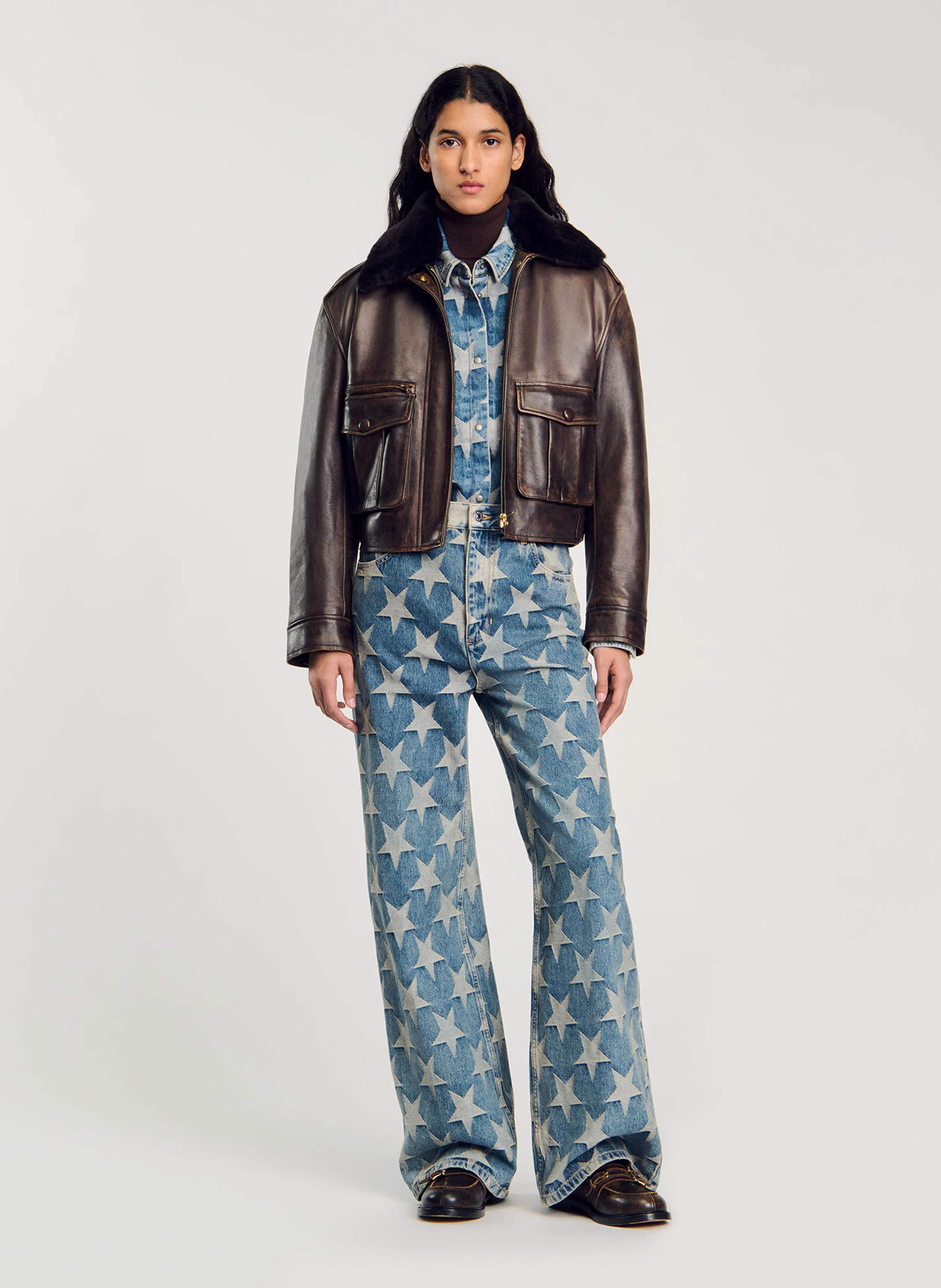 Blouson surchemise en jean étoiles | Bleu