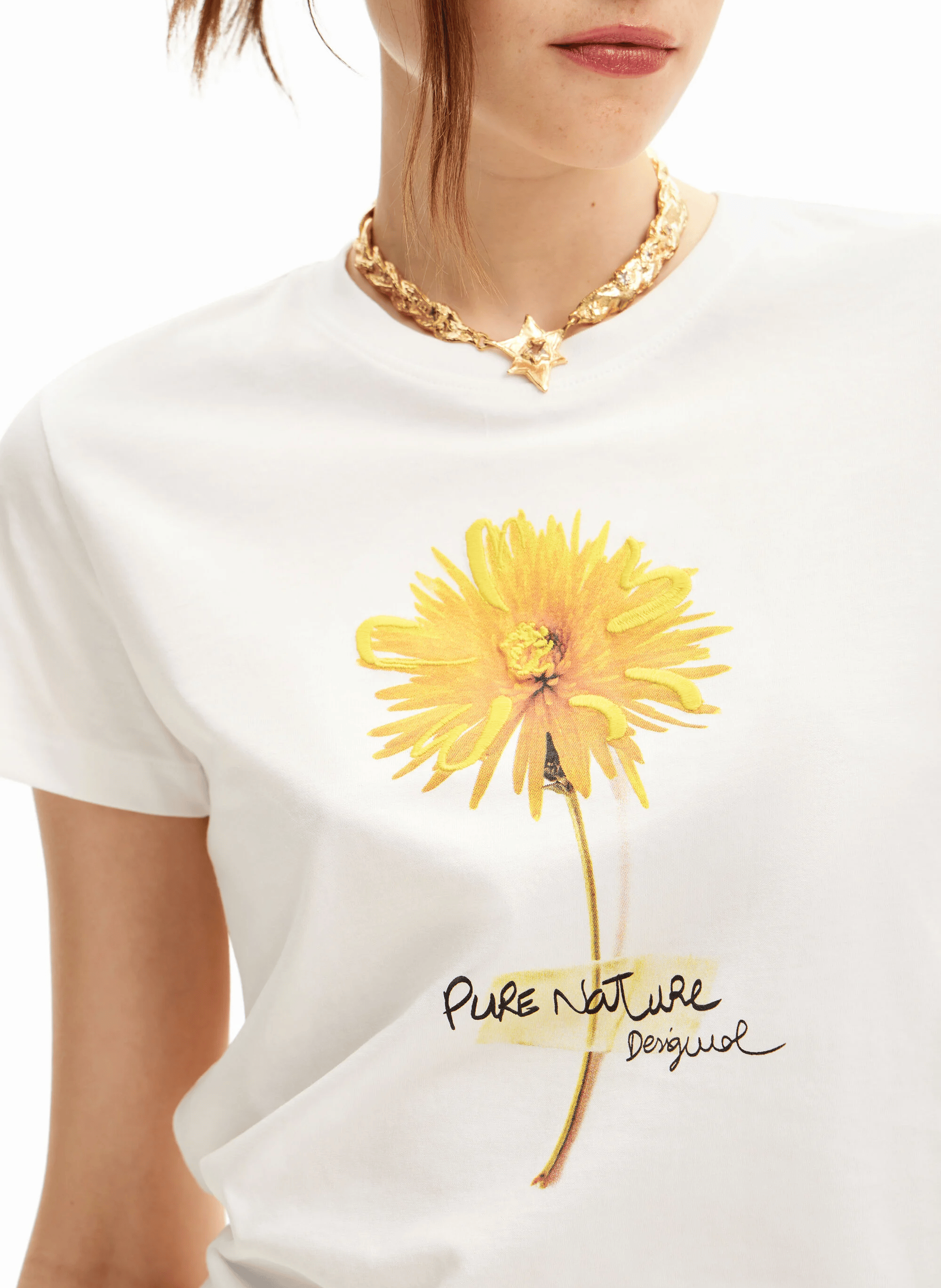 Tee-shirt col rond droit en coton imprimé | Blanc