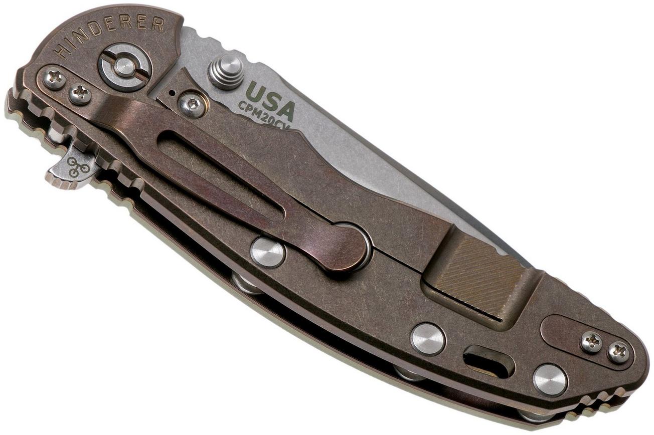 Rick Hinderer XM18 3.5” Recurve, CPM 20CV, Stonewash, Bronze, Translucent G10, zakmes