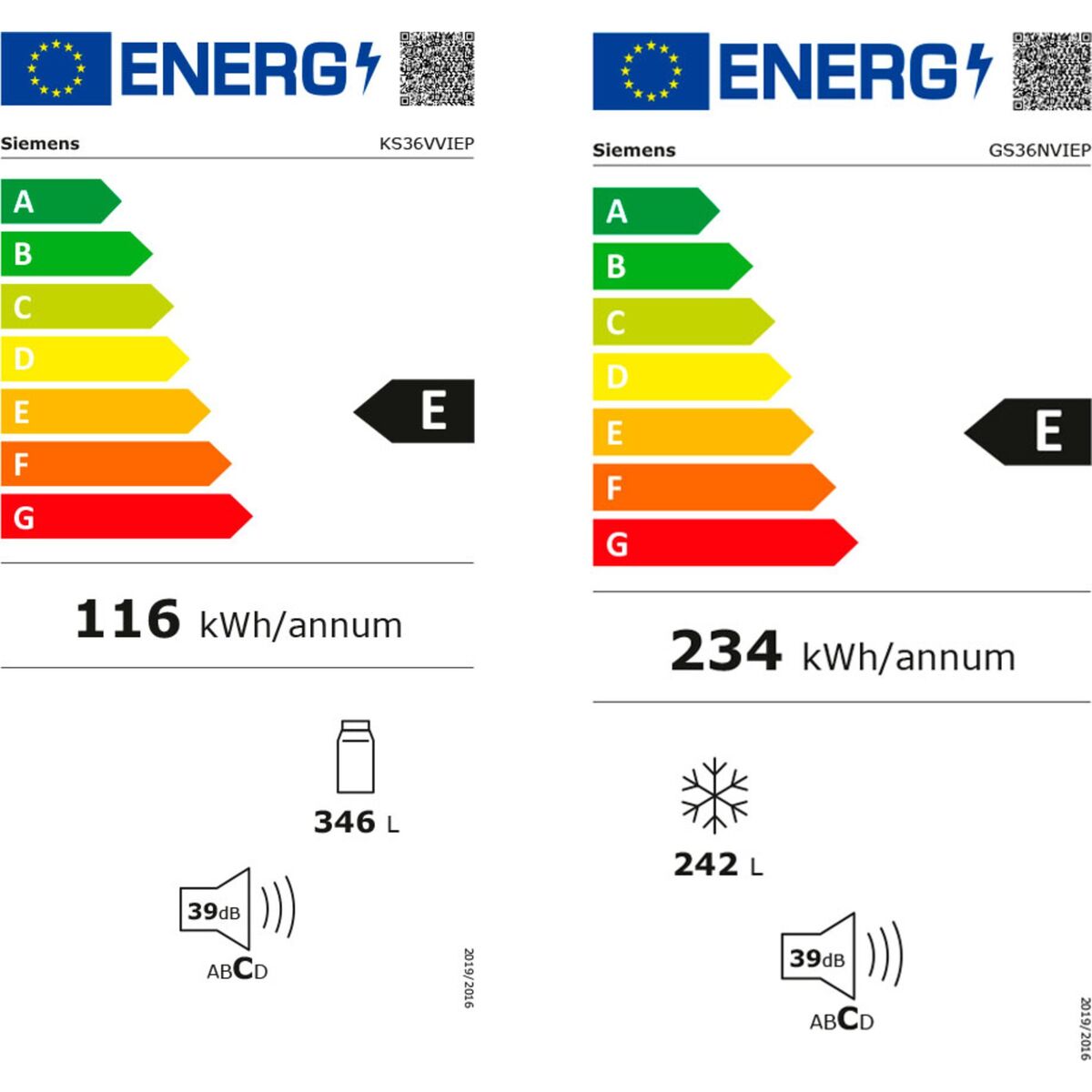 iQ300 KS36VVIEP Kjøleskap + GS36NVIEP Fryser
