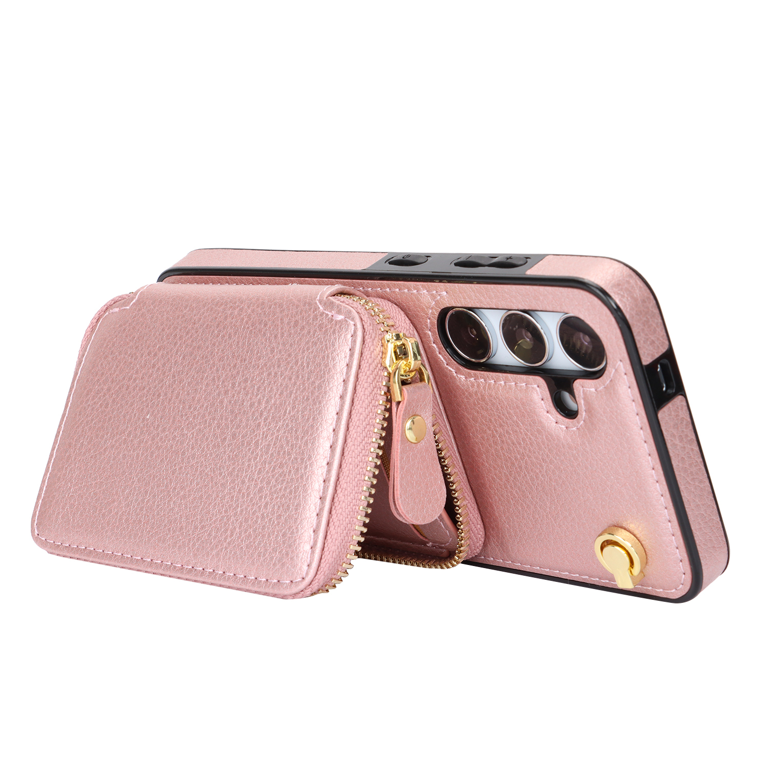 Samsung Galaxy S24  Plus Necklace Leder Schutz Hülle mit Kartenfächer   Handykette (140cm) - Roségold