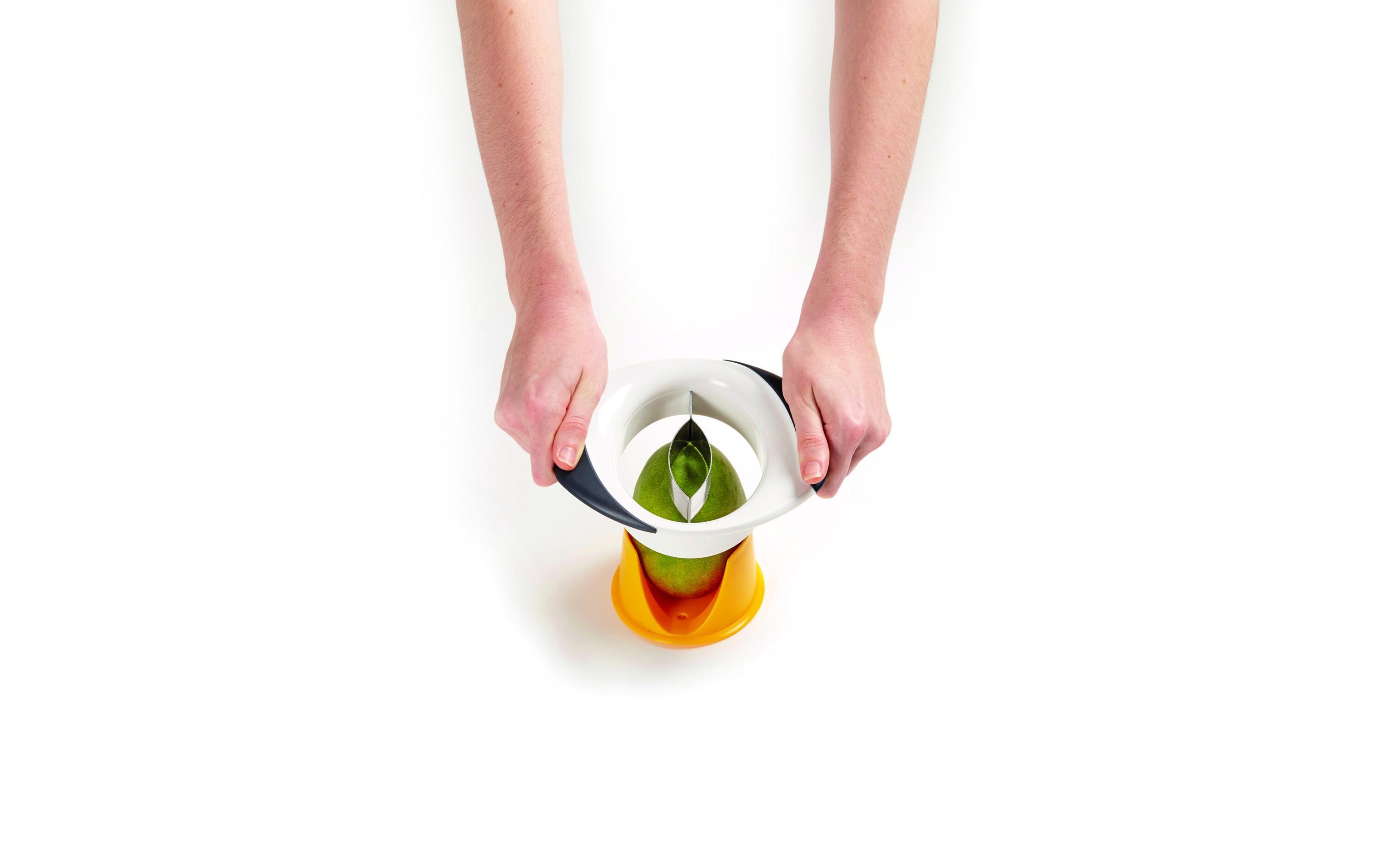 Mangoschneider Orange/WeissPraktischer Mangoschneider mit 3 Funktionen