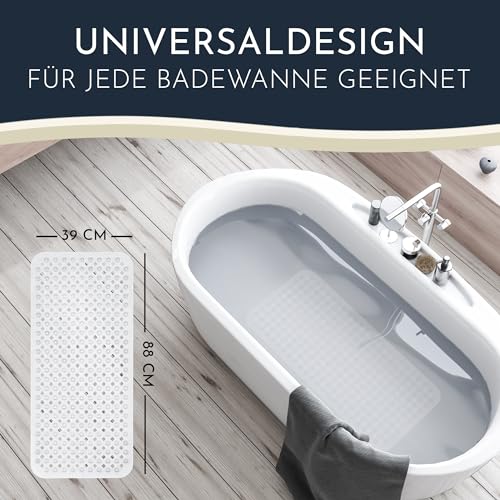 Homerella Antislip Badmat, Huidvriendelijk, 88x39cm, INCL. OPHANGSTANG | Antislip Badmat, BPA-vrij | Schimmelwerende & Machinewasbare Douchemat | Antislip Badmat