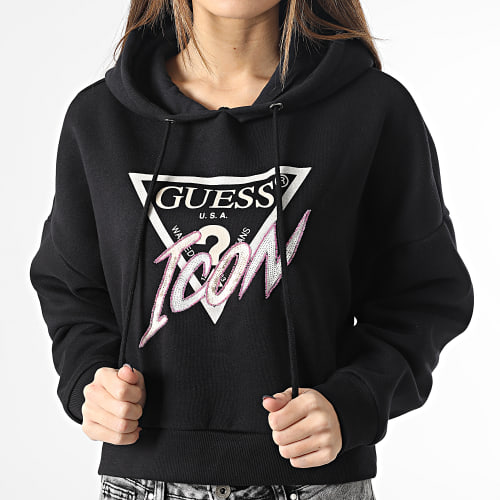 Sweat Capuche Crop Femme W3RQ03-KB683 Noir