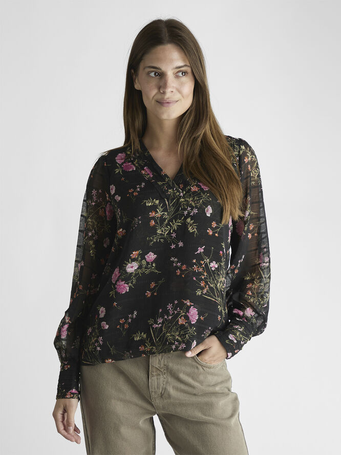 Neo Noir Mahra Flower Print Blouse Black