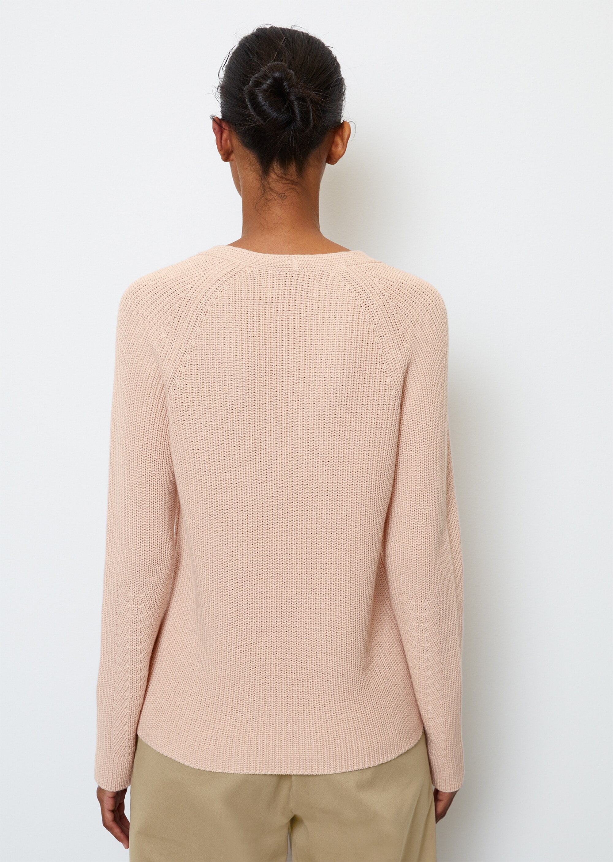 V-Neck-Strickpullover relaxedaus schwerem Baumwoll-Garn