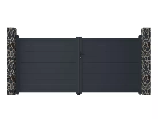 Portail battant aluminium plein L355 x H166 cm anthracite - NAZARIO