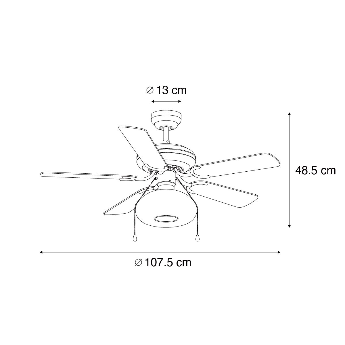 Plafondventilator zwart 107.5cm met trekschakelaar - Mistral Busa
