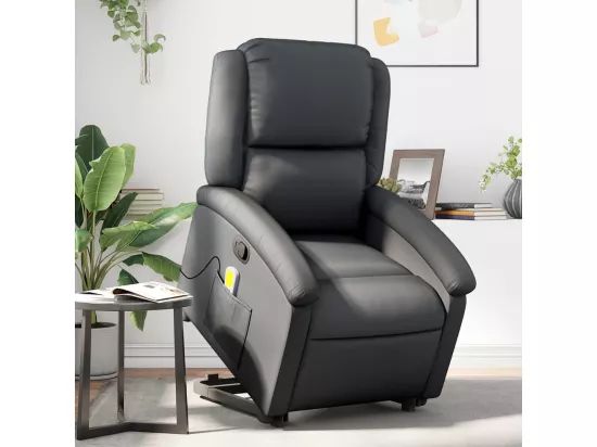 Fauteuil inclinable de massage noir cuir véritable