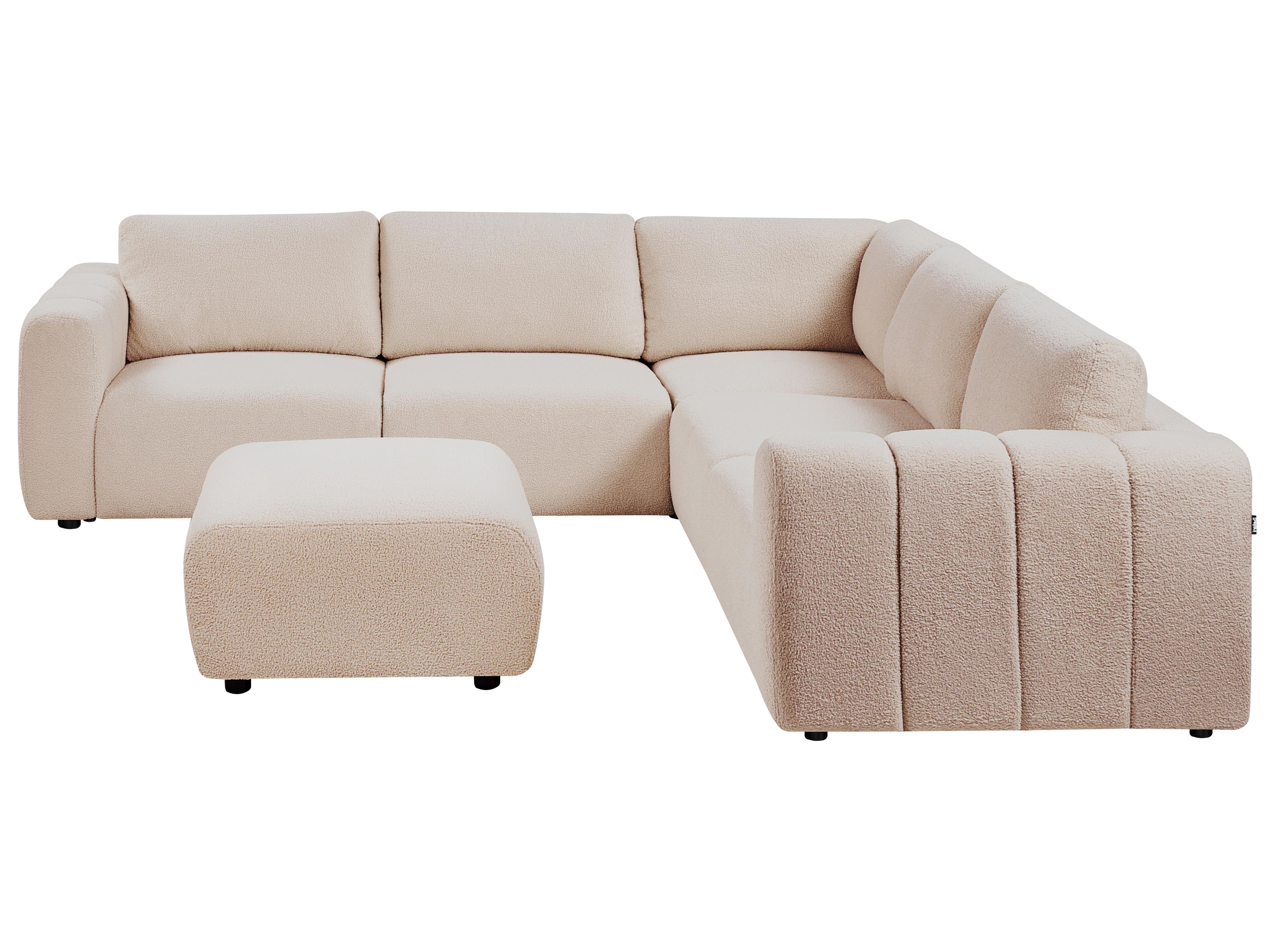 Modulaire hoekbank 5-zits KIVVIK Bouclé Beige met ottomaan linkszijdig