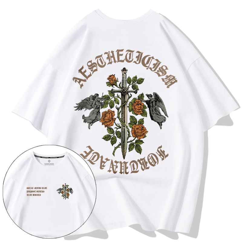 Cowpow - T-shirt met korte mouwen, ronde hals en rozenzwaardprint