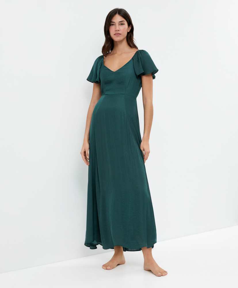 Vestido midi de cetim com costas abertas