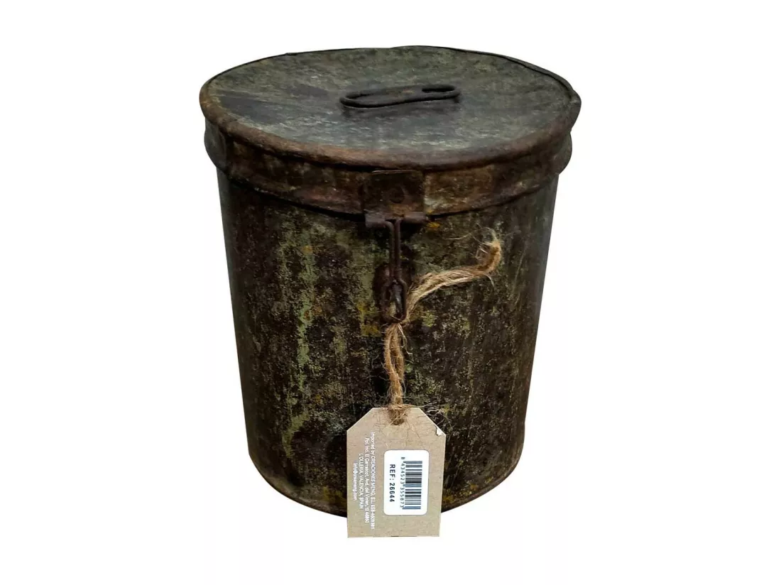 Bidon en metal marron 19x19x20h