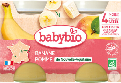 Babybio Pomme Et Banane Équatorienne Dès 4 Mois Pots 2x130g