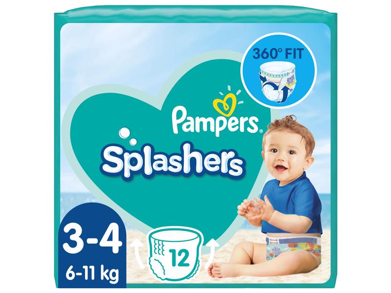 Pampers Windeln Splashers Tragepack Grösse 3-4, 12 Stück Bequeme Badewindeln für Kinder von 6 - 11 kg, 12 Stück