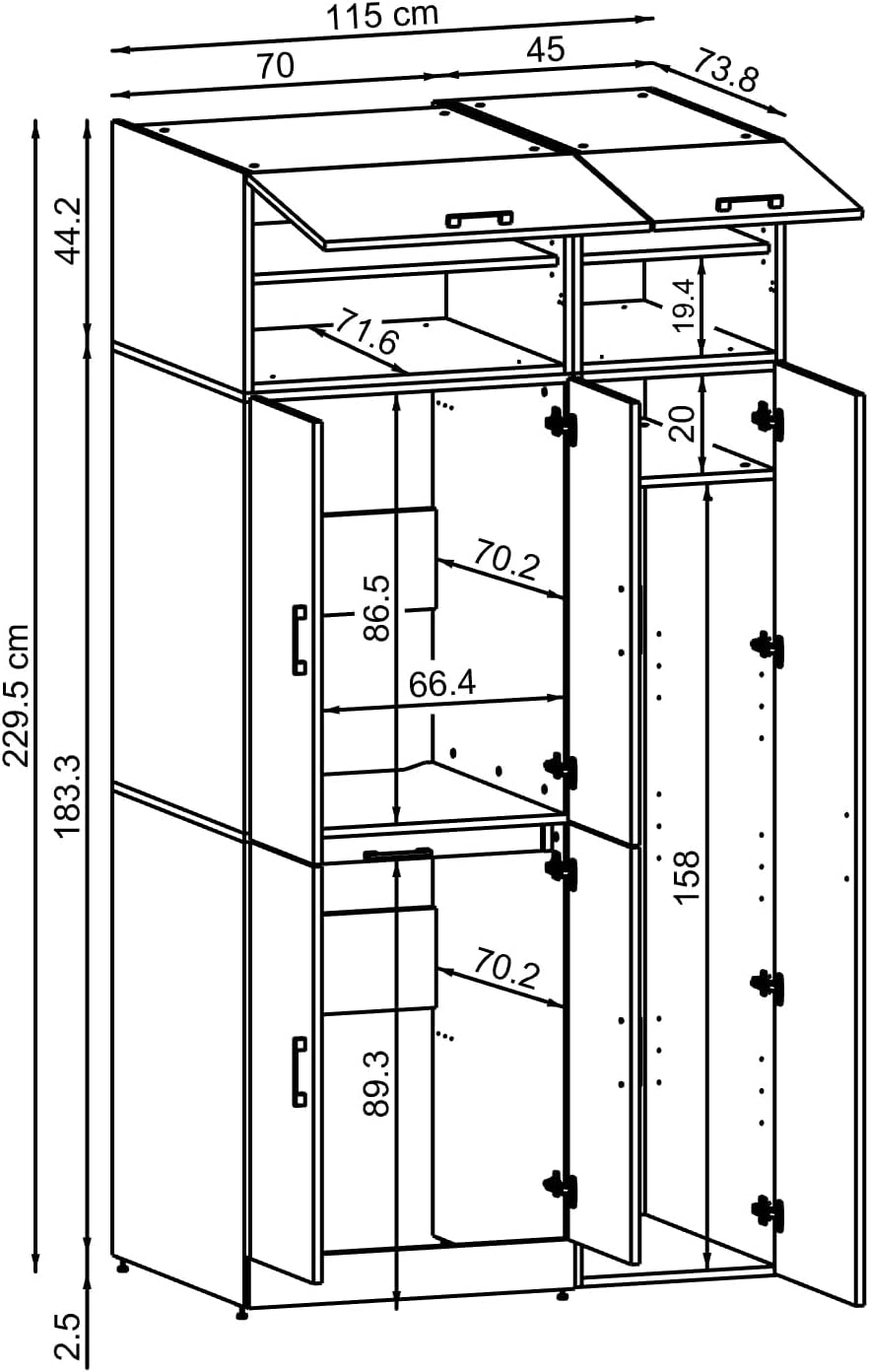 ROOMART Dora - Armoire de machine à laver - Pour sèche-linge et machine à laver - En 4 couleurs - Avec portes et panneau coulissant - Blanc - Chêne blanc - Chêne anthracite - Chêne blanc (chêne blanc)