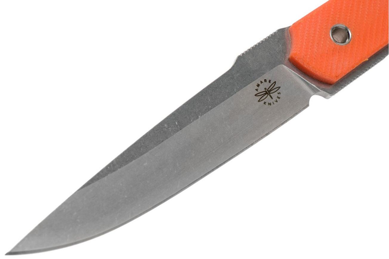 Amare Knives Pocket Peak Fixed, stonewash orange G10, vaststaand mes