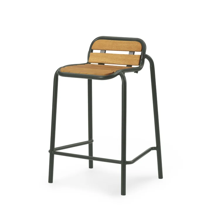 Normann Copenhagen - Vig Outdoor Barstuhl, H 65 cm, Robinie natur / dunkelgrün