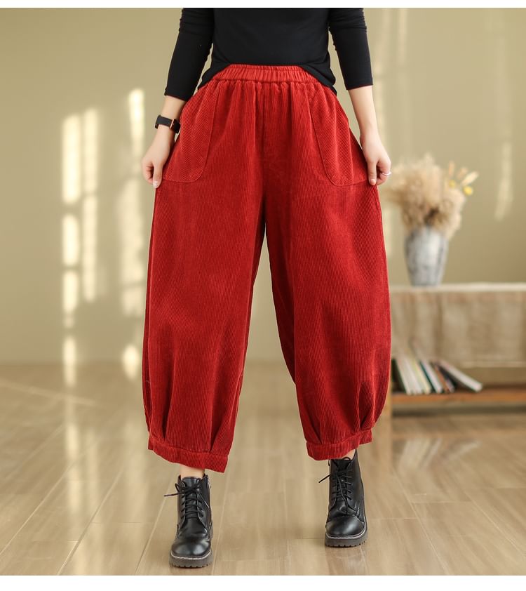 ZIMO - Elastische tailleband met effen corduroy cropped harembroek