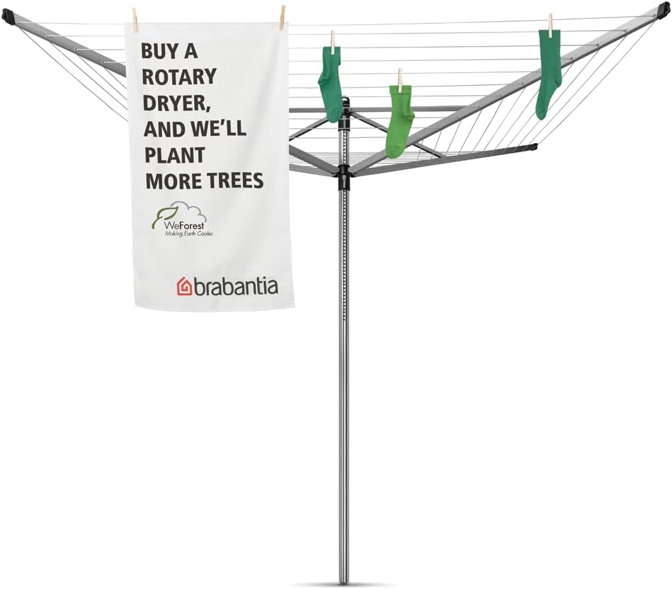 Brabantia - Lift-O-Matic Advance drehbaren Wäschespinne - Easy Lift-Systems - UV-beständige Wäscheleine, 50 m - Kein Durchhängen - Auch für Kleiderbügel - Metallic Grey - ø 312cm