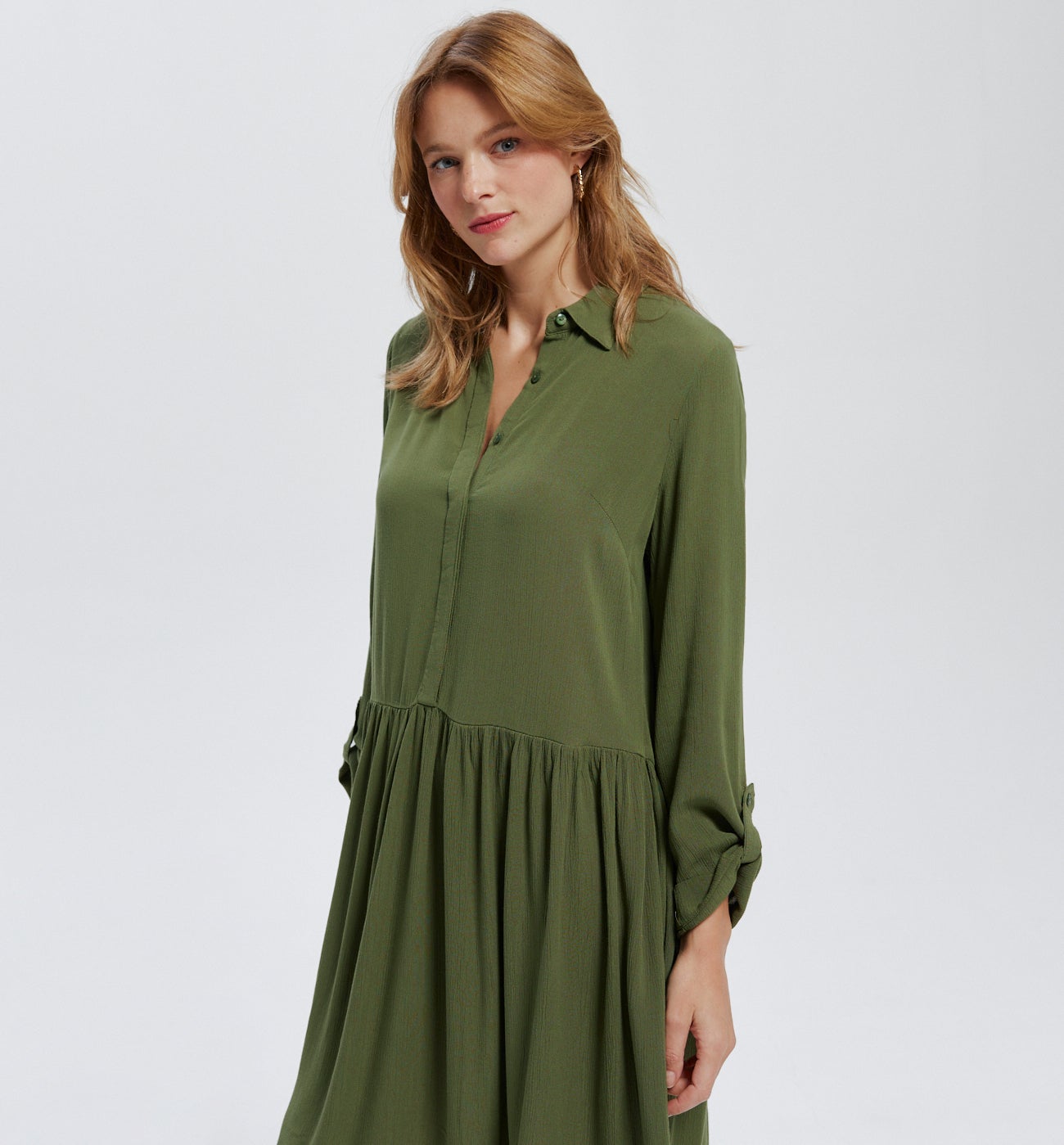 Robe en crépon JEANNE - Kaki