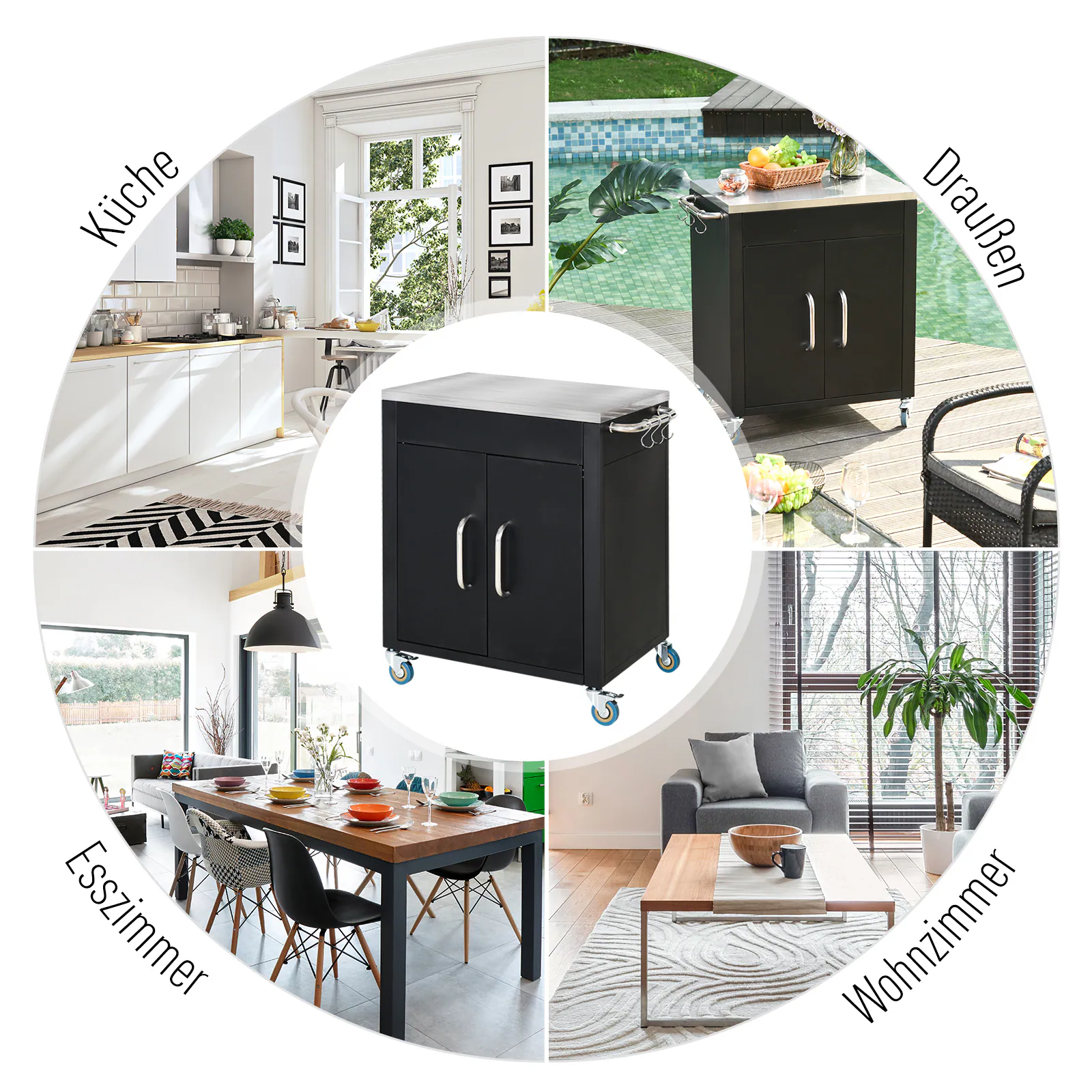 HOMCOM Küchenschrank auf Rollen schwarz 86 x 50 x 84,5 cm (BxTxH)