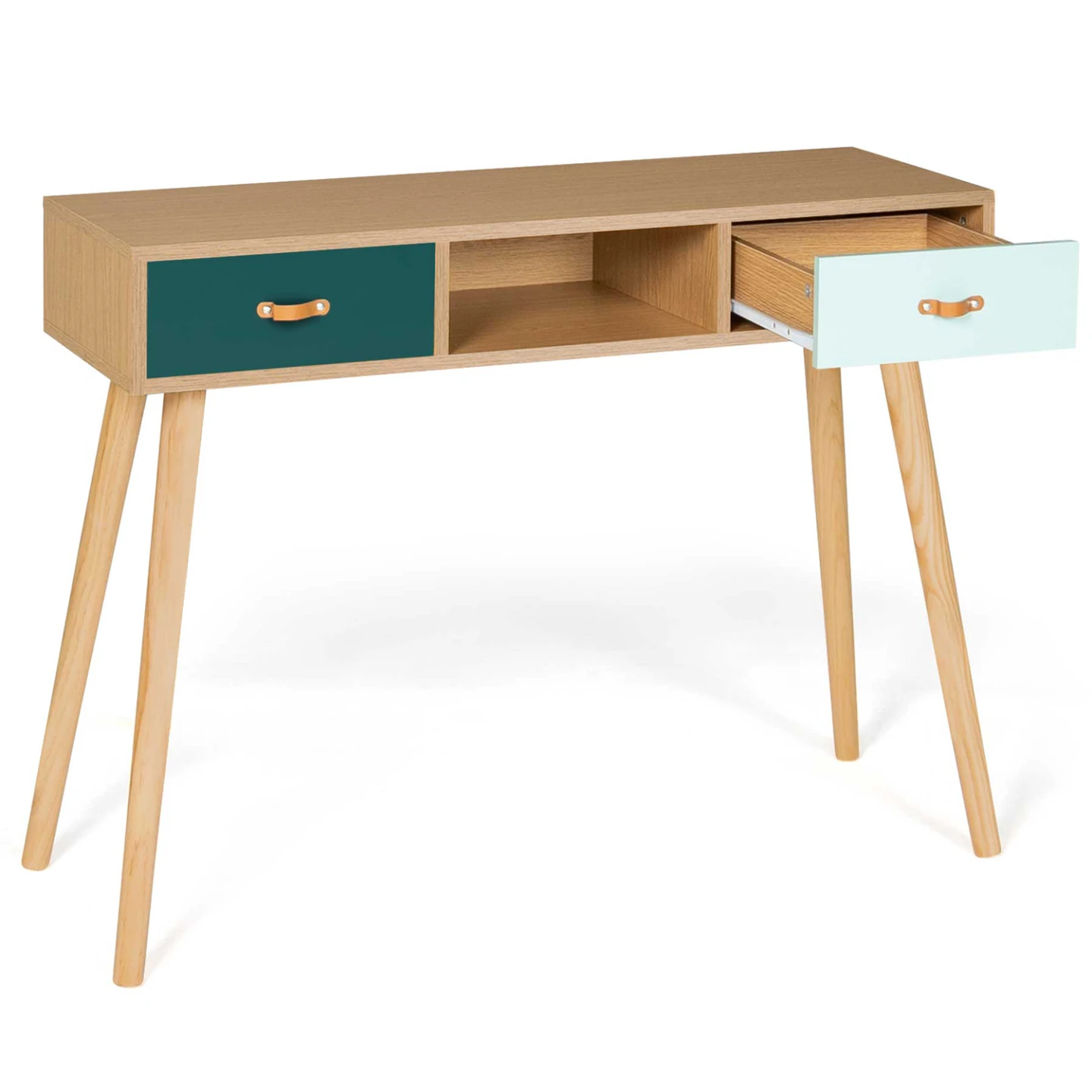 Console scandinave 2 tiroirs ALIZE bois et vert