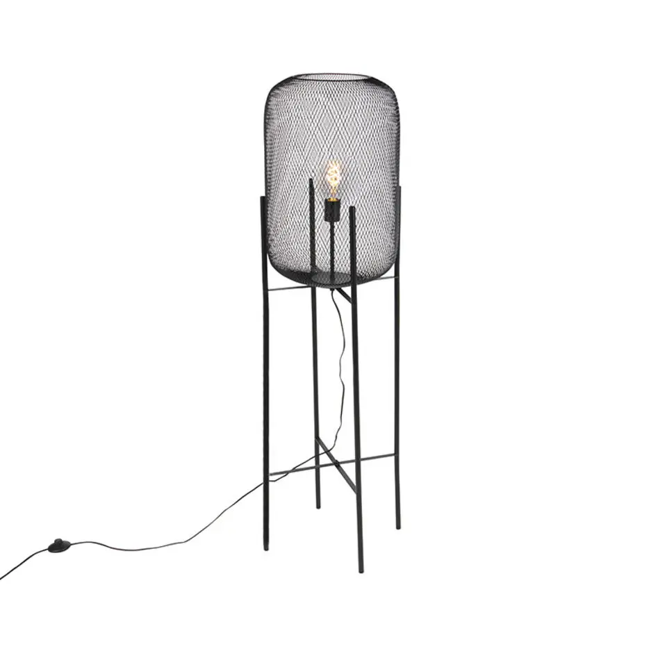 Qazqa vloerlampen bliss_mesh zwart e27