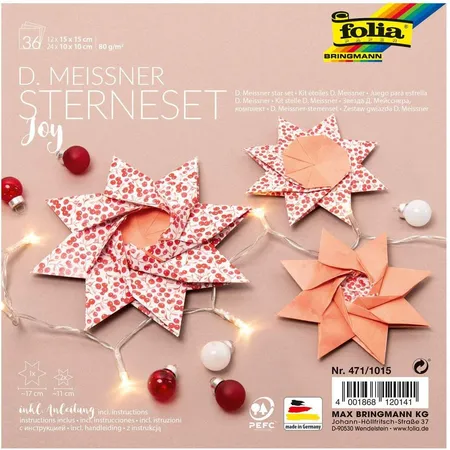 Folia D. Meissner Sterne Set Joy, Faltsterne Bastelset mit 36 Blatt (80 g/m²)