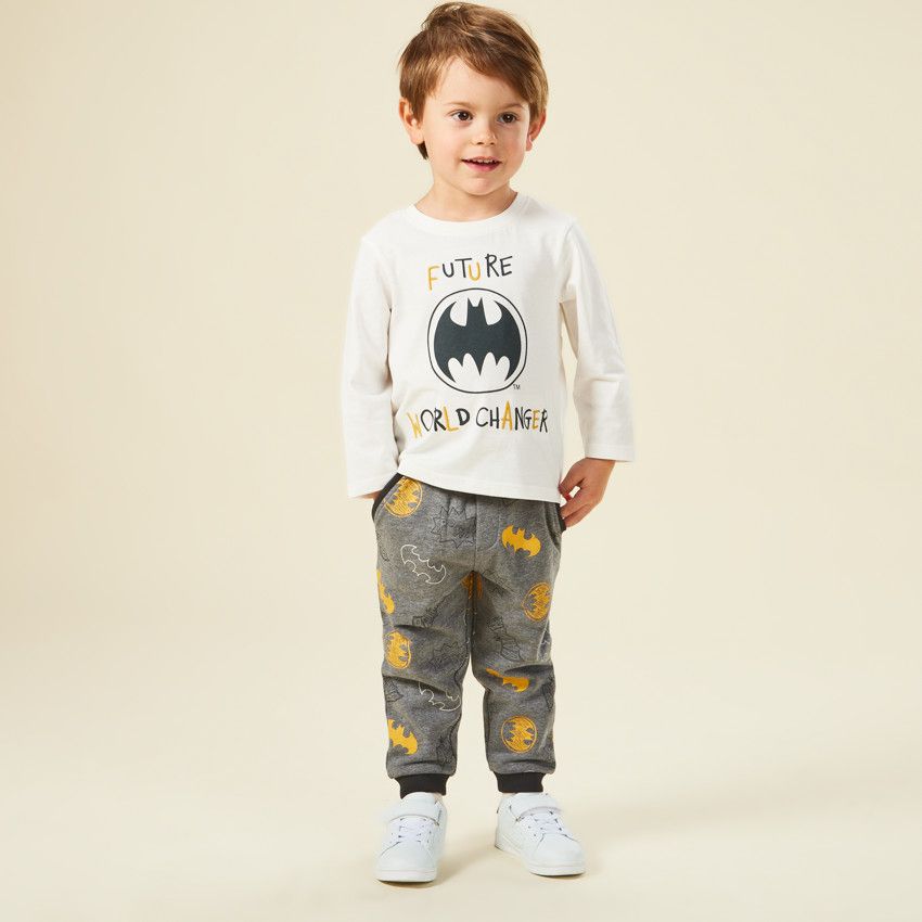 T-shirt manches longues Batman Warner pour bébé garçon - Ecru