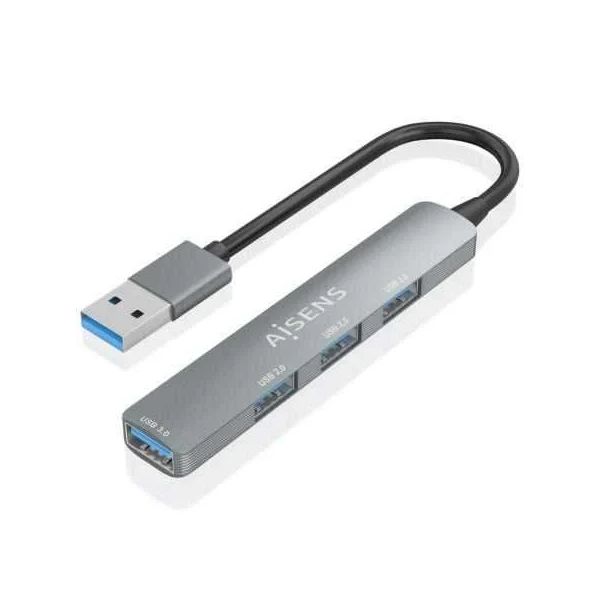 AISENS Hub USB 3.0 4 Portas Alumínio (1x USB 3.0   3x USB 2.0) Cinzento/Prateado