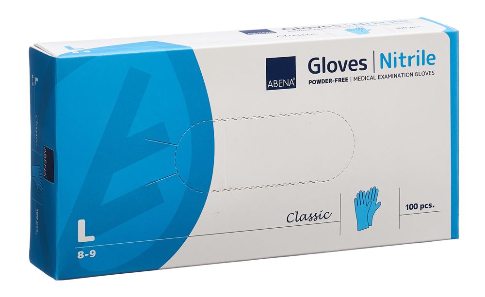 Abena Classic Nitrilhandschuhe<br>100 Stück, L 240mm, puderfrei unsteril blau
