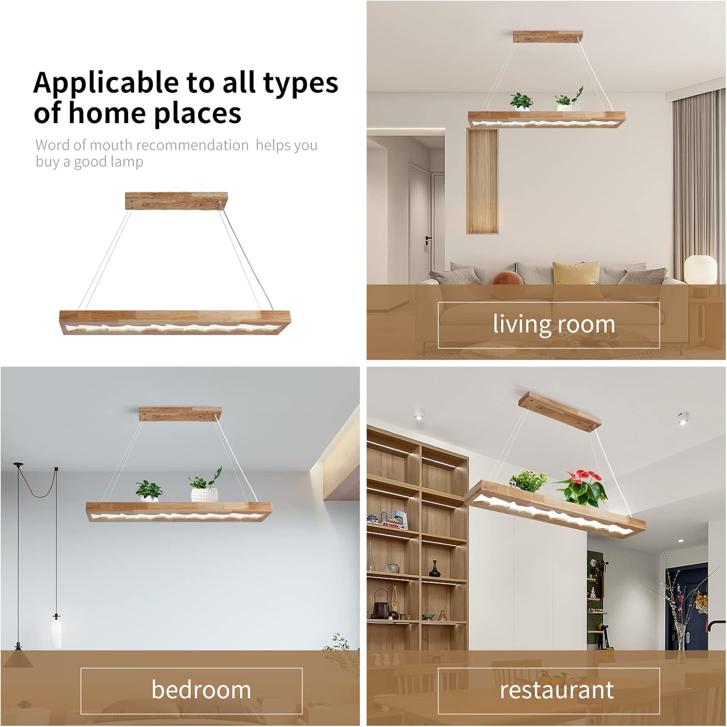LED-Hängeleuchte aus Holz, dimmbare rustikale Holz-Hängelampe für Esstisch, Höhenverstellbare Deckenleuchte,40W,100cm