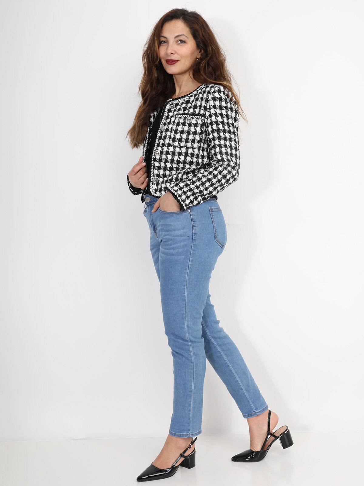Veste en tweed pied-de-poule- Noir et Blanc